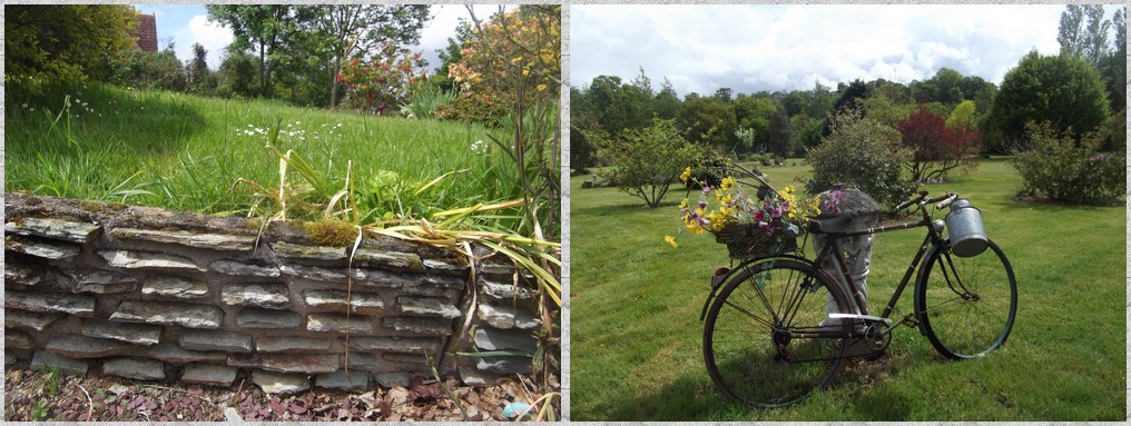 Décoration du jardin , vélo et muret